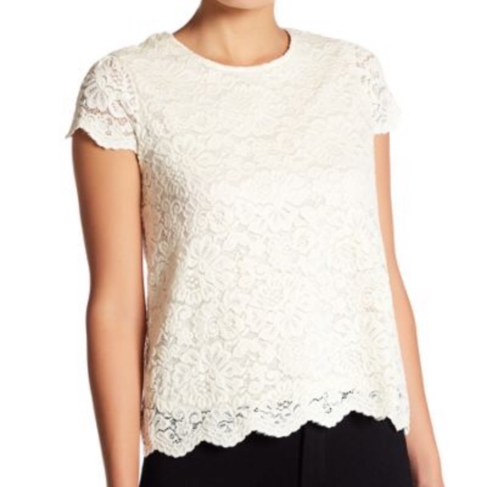 PHILOSOPHY Cream Lace Short Sleeve Top LARGE